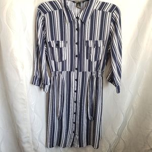 Button Down Half Sleeve Tie Waist Shirt Dress